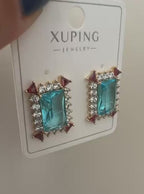 Xuping Turkuaz Taşlı Vintage Küpe – 18K Altın Kaplama Çelik