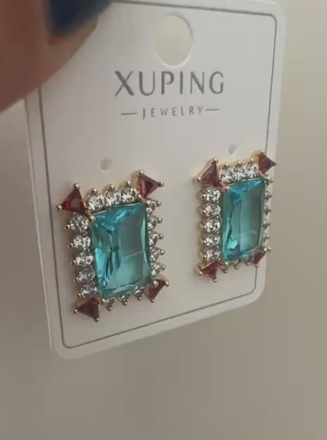 Xuping Turkuaz Taşlı Vintage Küpe – 18K Altın Kaplama Çelik