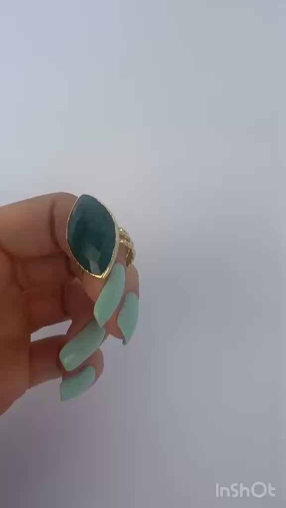 Emerald Elegance Adjustable Ring – 14K Gold Plated over Brass