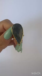 Midnight Blue Stone Adjustable Ring – 14K Gold Plated over Brass