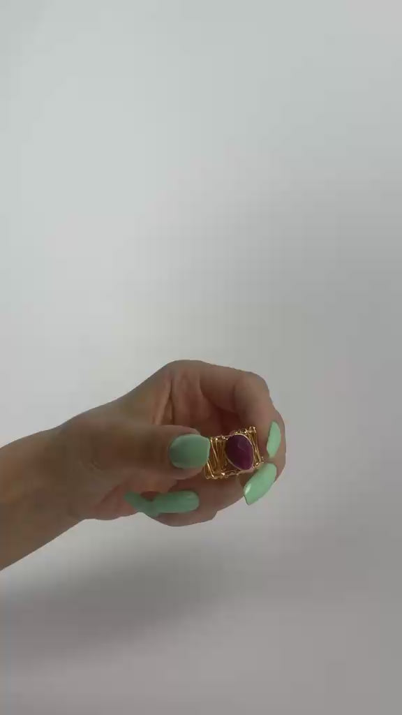 Ruby Stone Adjustable Ring – 14K Gold Plated on Brass