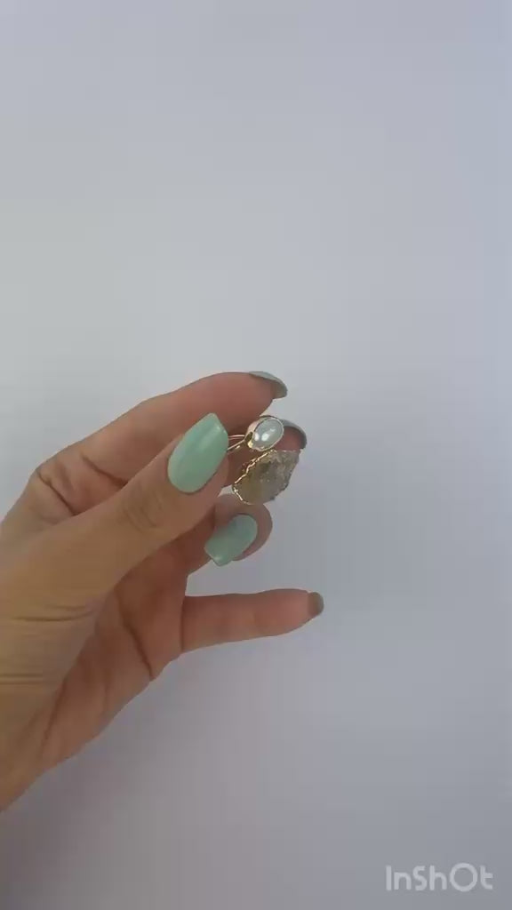Verstellbarer Ring „Crystal Pearl“ – Messing mit 14K Vergoldung