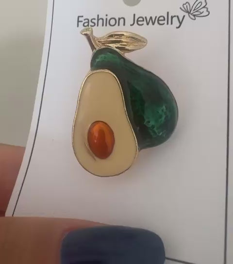 Avokado Broş – Gold Yeşil Mineli Meyve Broş | Çanta, Ceket ve Gömlek Aksesuarı