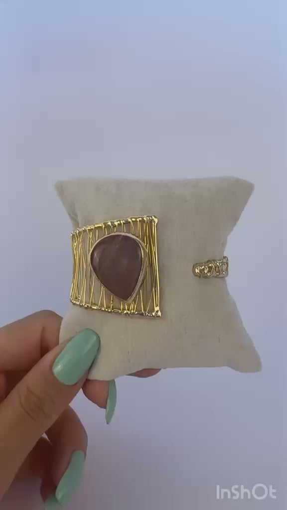 Smoky Stone Verstellbares Armband Rosenquarz – 14K vergoldet auf Messing