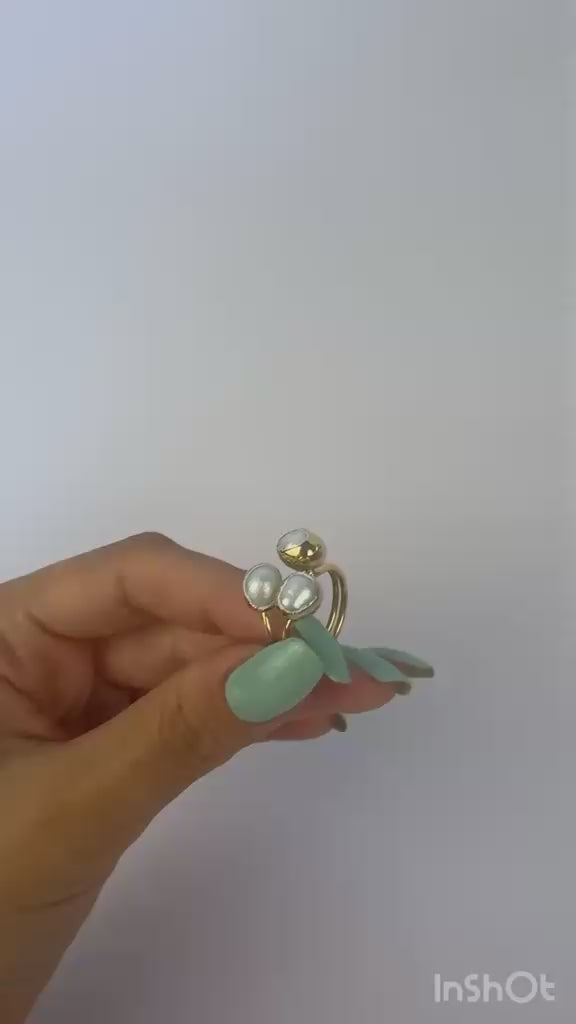 Pearl Glow Adjustable Ring - 14K Gold Plated Over Brass