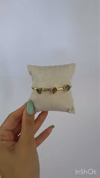 Crystal Stone Adjustable Bracelet - 14K Gold Plated over Brass