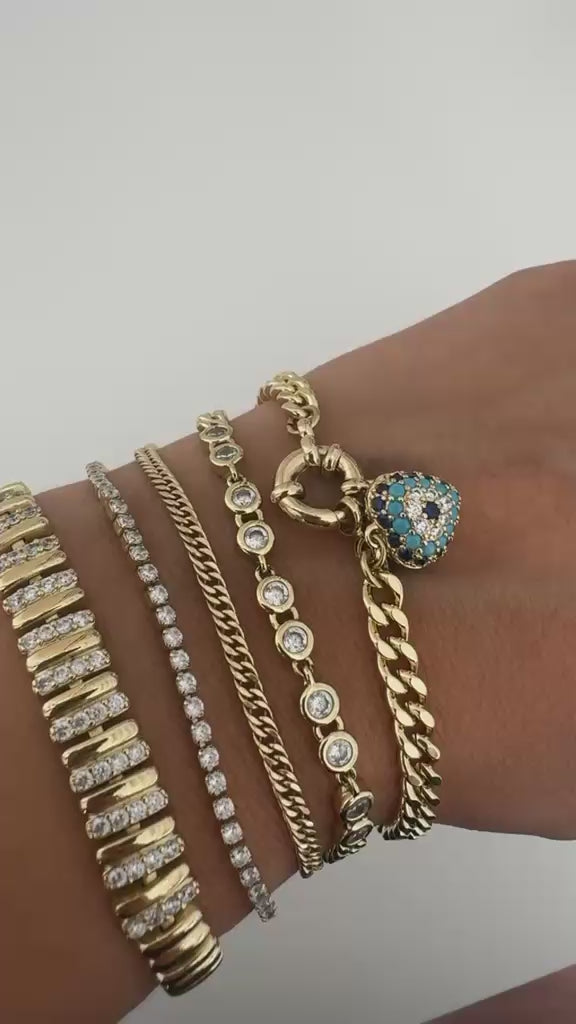 Xuping 18K Altın Kaplama Çelik Kalp Nazar Charm Zincir Bileklik