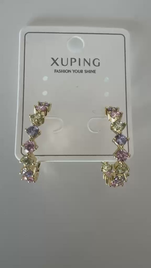 Xuping 18K Altın Kaplama Çelik Renkli Zirkon Taşlı Halka Küpe