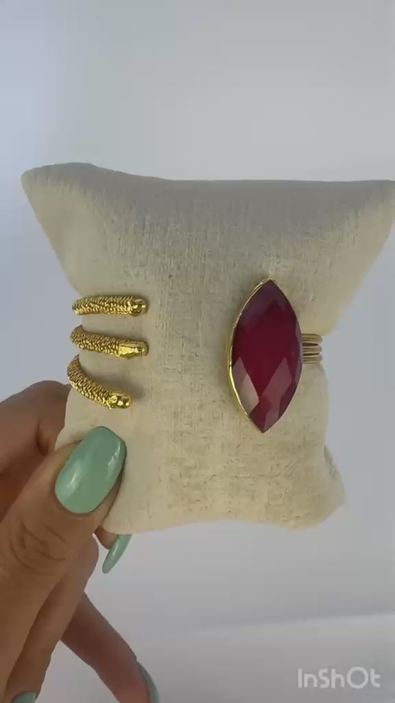 Ruby Stone Adjustable Bracelet Root ruby stone – 14K Gold Plated over Brass